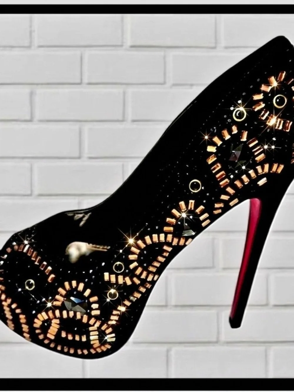 NEW Lasonia Black Rhinestone Platform Heels Open Peep Toe Stiletto Size 6 NIB